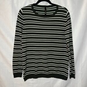 RENEE C. OLIVE AND WHITE STRIPE CREWNECK (L)